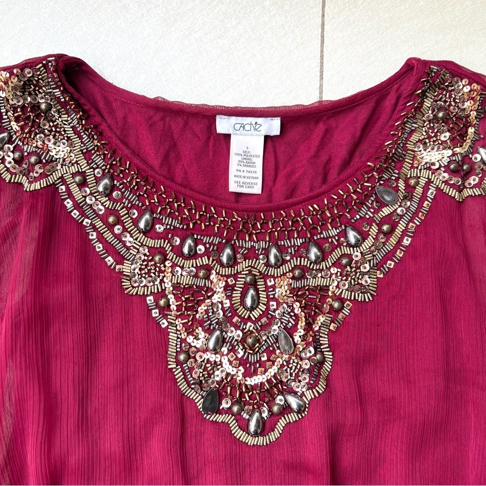 Cache Beaded, Sequin, Layered Blouse With Tank Li… - image 4